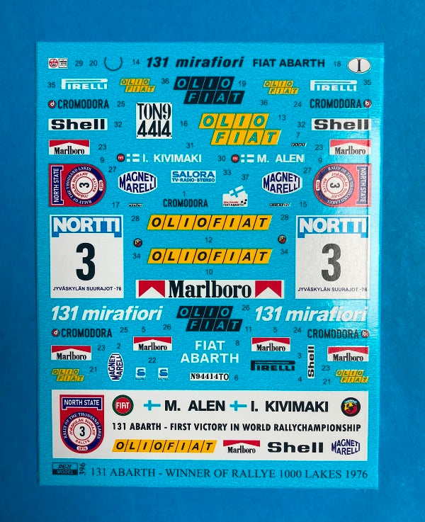 DECALS FIAT 131 ABARTH - OLIO FIAT - 1976 RALLY 1000 LAKES WINNER ...
