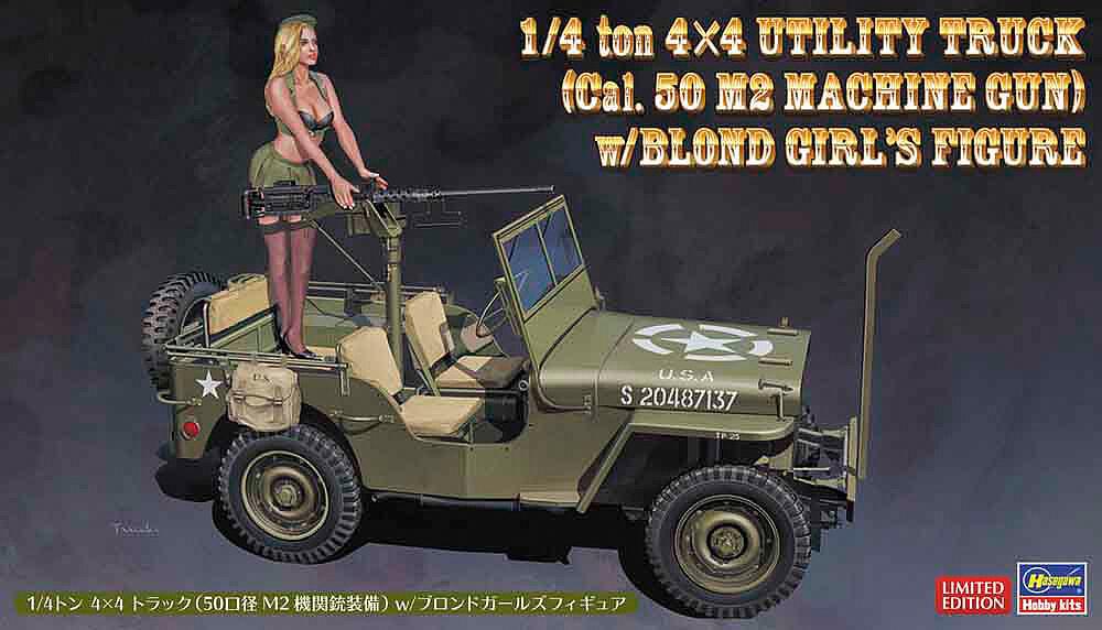 WWII JEEP 4X4 TRUCK WITH M2 MACHINE GUN AND FEMALE FIGURE