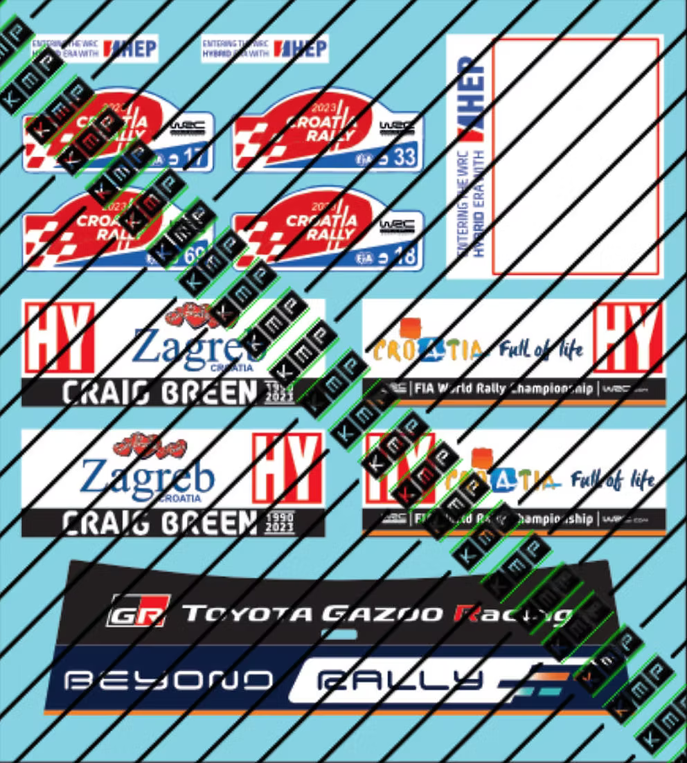 Decal Set Toyota Yaris Rally1 Hybrid 2023 Croatia rally 1/24 - for BELKIT