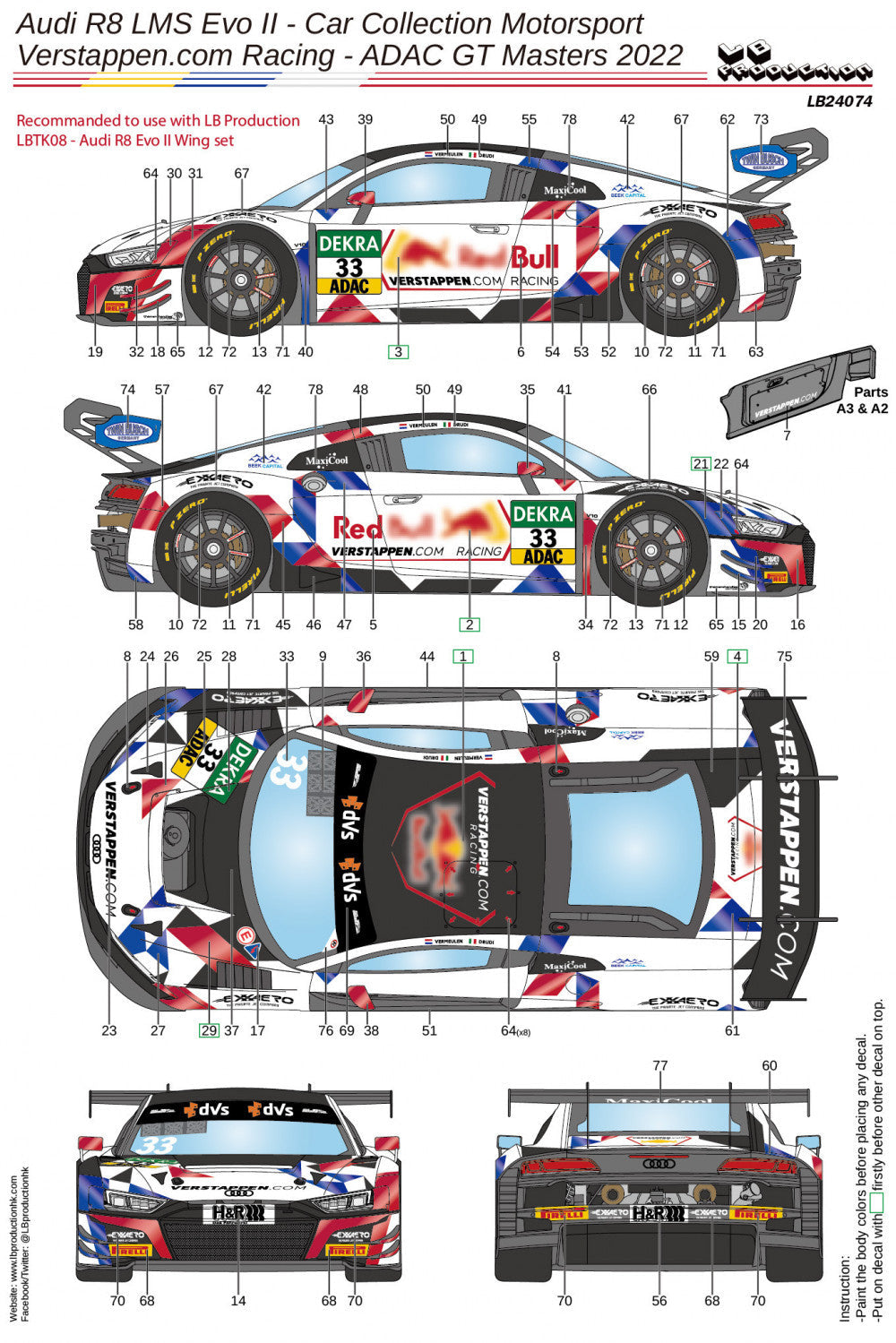 AUTOCOLLANTS AUDI R8 LMS EVO II - MAX VERSTAPPEN - CAR COLLECTION MOTORSPORT - ADAC GT MASTER 2022