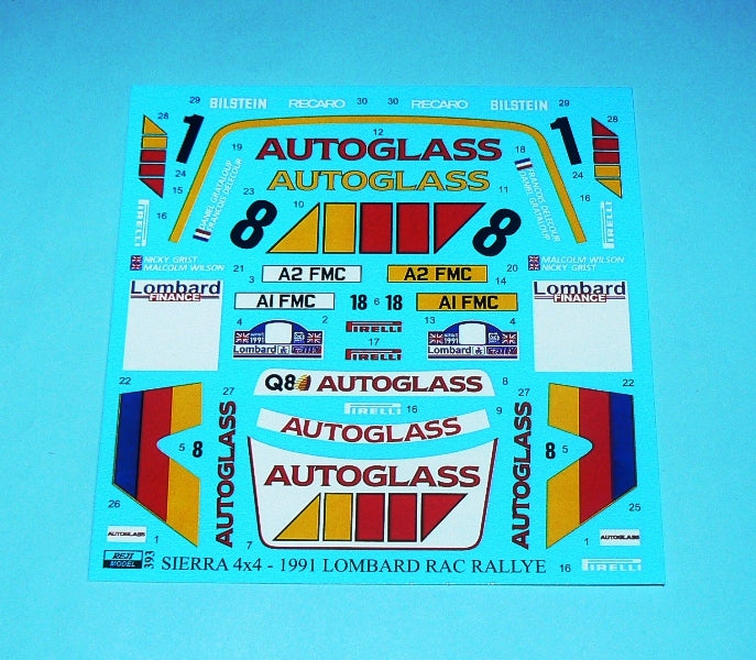 Aa Rac Decals DECALS FORD SIERRA COSWORTH 4X4 Q8/AUTOGLASS - LOMBARD RAC RALLY 1991 ...