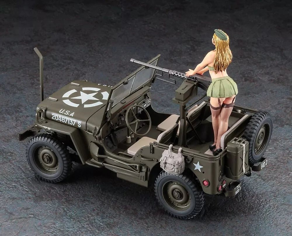 WWII JEEP 4X4 TRUCK WITH M2 MACHINE GUN AND FEMALE FIGURE