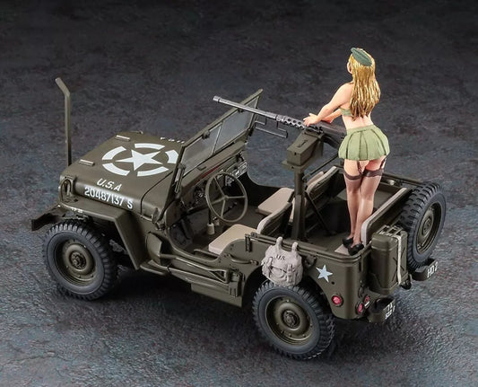 WWII JEEP 4X4 TRUCK WITH M2 MACHINE GUN AND FEMALE FIGURE