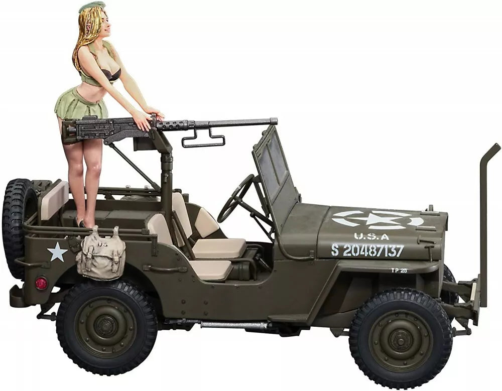 WWII JEEP 4X4 TRUCK WITH M2 MACHINE GUN AND FEMALE FIGURE