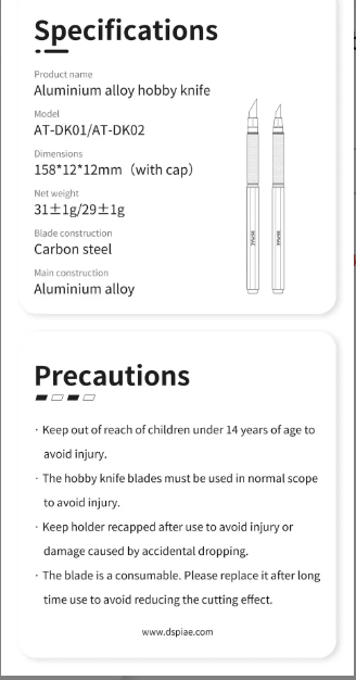 Aluminium alloy broad blade hobby knife