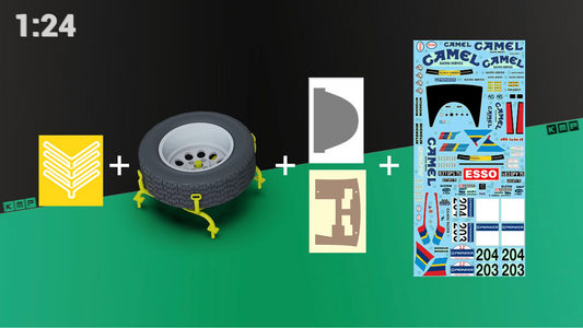 Peugeot 405 T16 Camel decals + spare tire 1:24