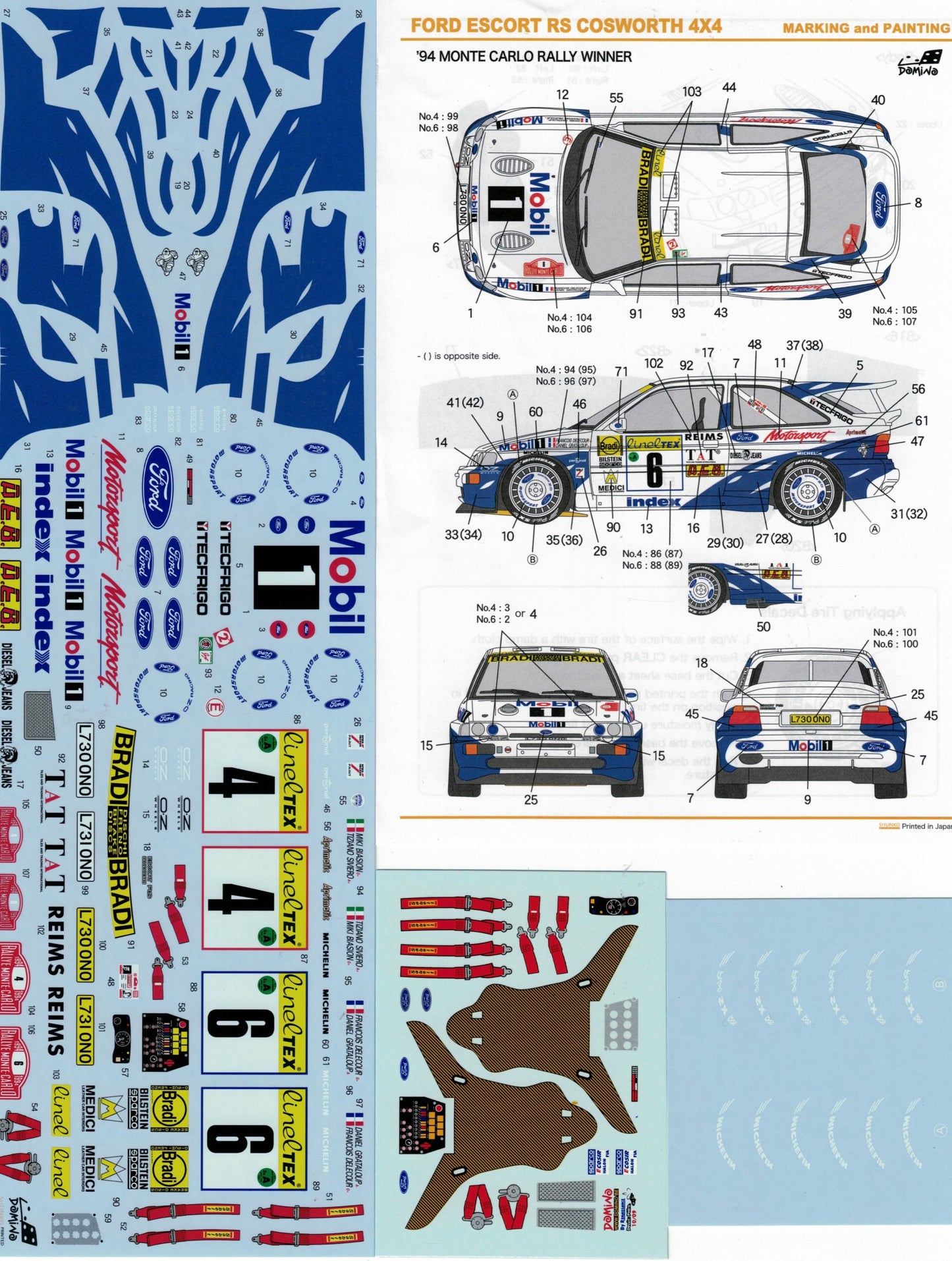 DECALS FORD ESCORT RS COSWORTH 4X4 - RALLY MONTE CARLO 1994