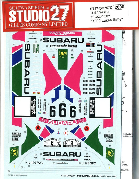 DECALS SUBARU LEGACY - PRODRIVE - RALLY 1000 LAKES FINLAND 1992