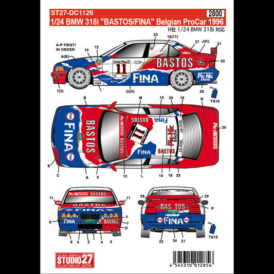 DECALS BMW 318i - FINA BASTOS - BELGIAN PROCAR 1996