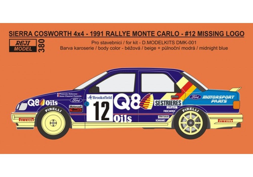 DECAL FORD SIERRA COSWORTH 4X4 - 1991 RALLY MONTE CARLO MISSIN LOGO CAR Nº12