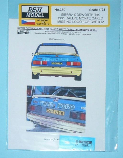 AUTOCOLLANT FORD SIERRA COSWORTH 4X4 - 1991 RALLYE MONTE CARLO MISSIN LOGO VOITURE Nº12