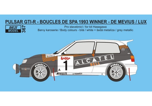 SET AUTOCOLLANTS ET PE NISSAN PULSAR GR.A - ALCATEL - RALLYE BOUCLES DE SPA 1993