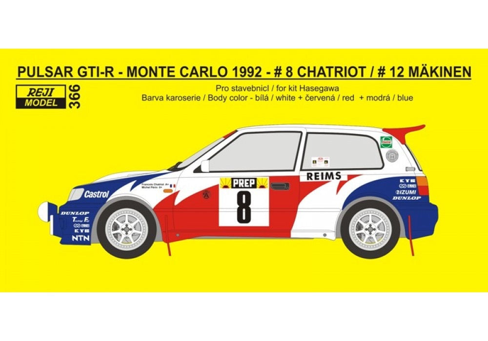 SET OF DECALS AND P.E NISSAN PULSAR GTI-R GR.A - RALLY MONTE CARLO 92 & RALLY 1000 LAKES FINLAND RALLY 91