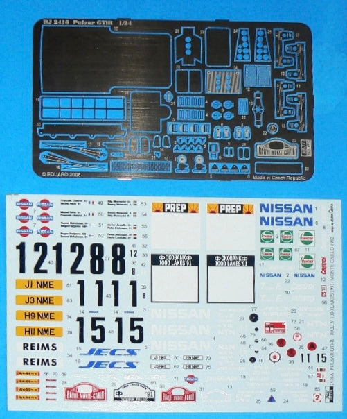 SET OF DECALS AND P.E NISSAN PULSAR GTI-R GR.A - RALLY MONTE CARLO 92 & RALLY 1000 LAKES FINLAND RALLY 91
