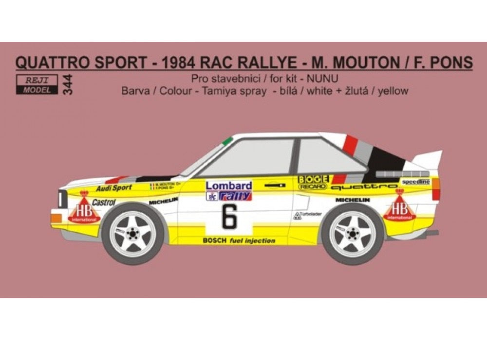 AUTOCOLLANTS AUDI QUATTRO SPORT HB - RALLYE RAC - MICHELLE MOUTON / FABRIZIA PONS