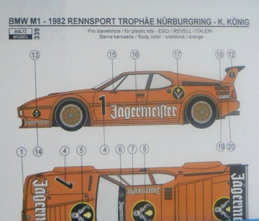 DECALS BMW M1 JAGERMEISTER - NURBURGRING 1982