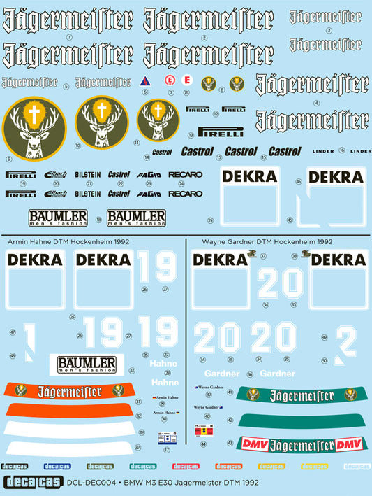 DECALS BMW M3 E30 - JAGERMEISTER - DTM HOCKENHEIM 1992