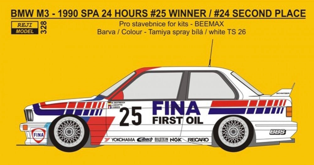 DECALS BMW M3 E30 SCHNITZER TEAM FINA - 24 HOURS SPA FRANCORCHAMPS 1990