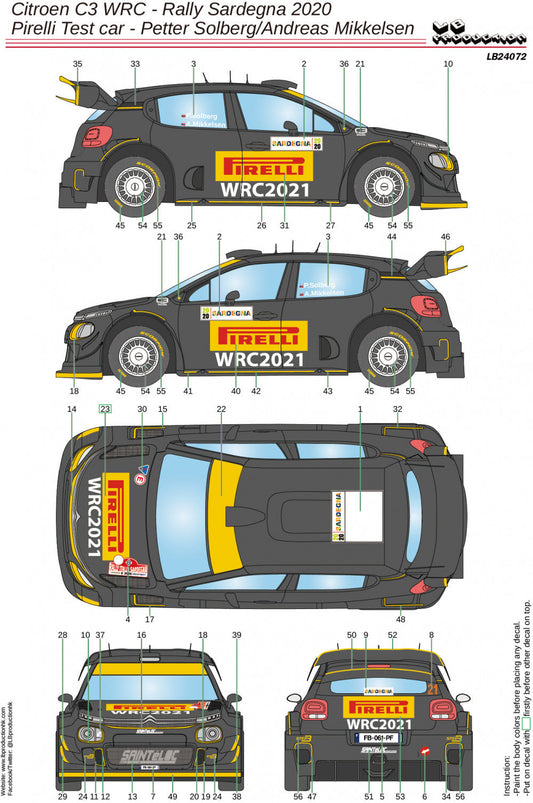 DECALS CITROEN C3 WRC - PIRELLI - RALLY SARDEGNA 2020