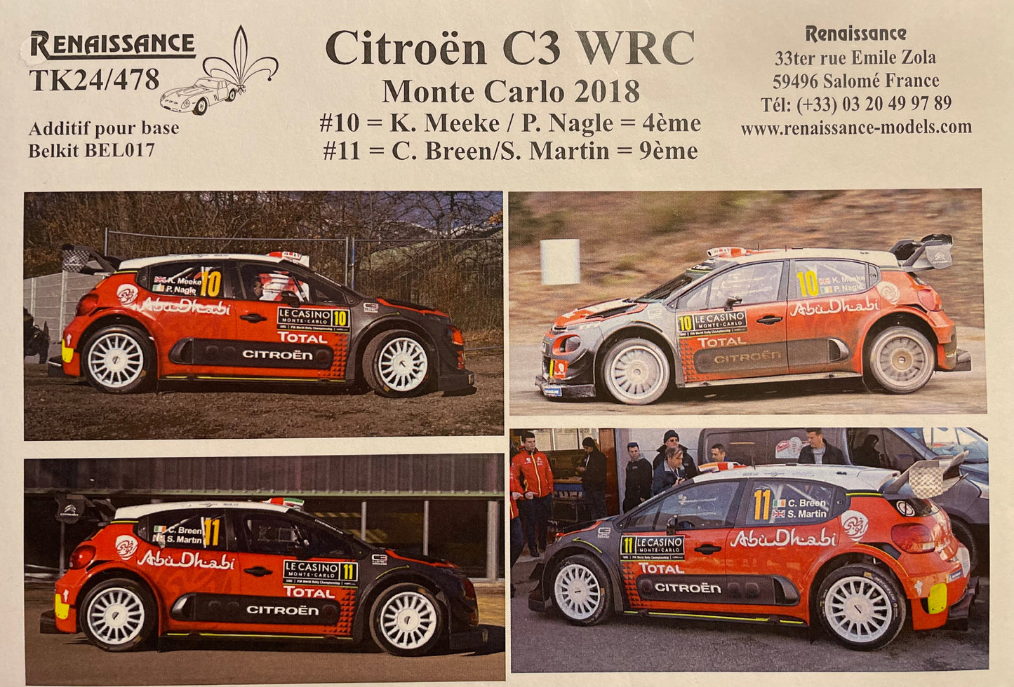 DECALS CITROEN C3 WRC - RALLY MONTE CARLO 2018