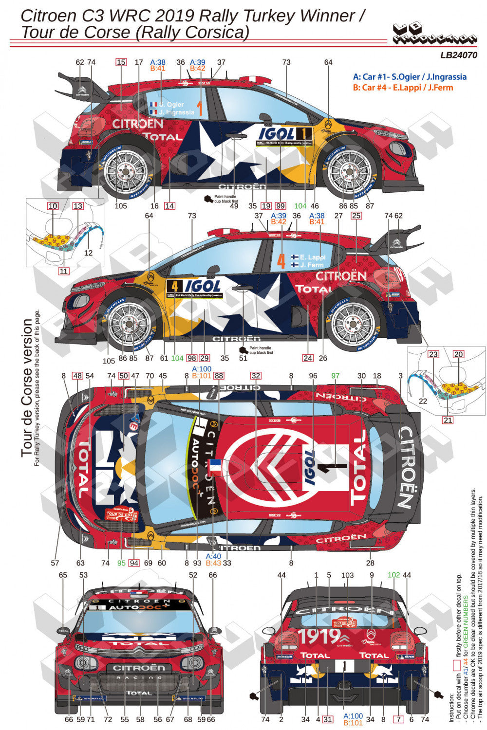 AUTOCOLLANTS CITROEN C3 WRC 2019 - VAINQUEUR DU TOUR DE CORSE / RALLY TURQUIE