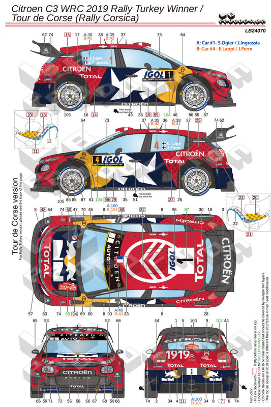 DECALS CITROEN C3 WRC 2019 - TOUR DE CORSE / RALLY TURKEY WINNER