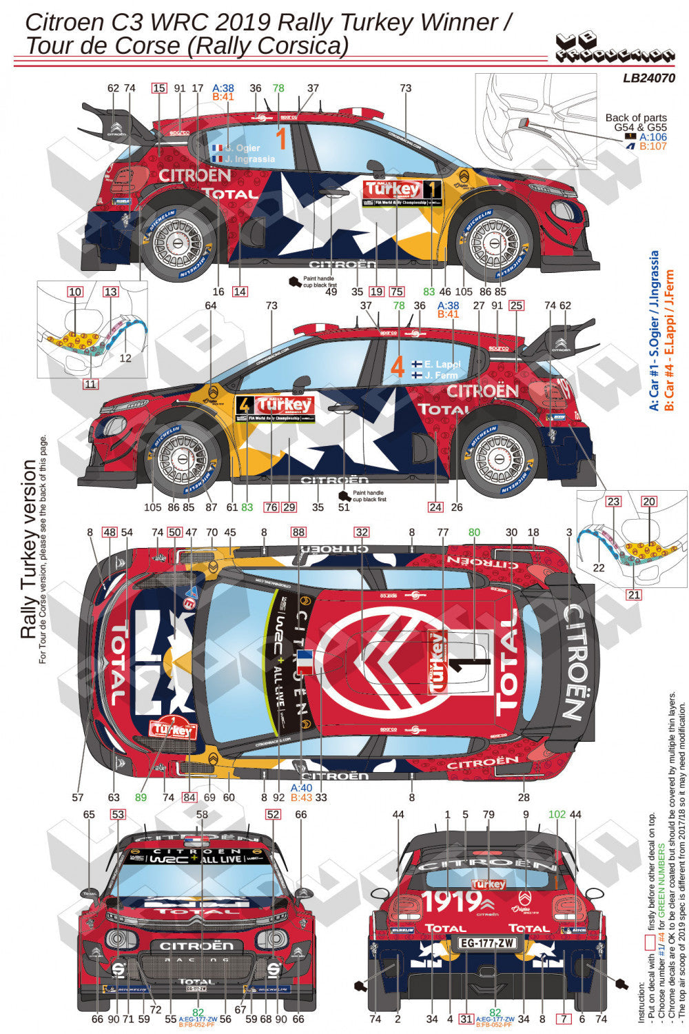 AUTOCOLLANTS CITROEN C3 WRC 2019 - VAINQUEUR DU TOUR DE CORSE / RALLY TURQUIE