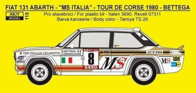 DECALS FIAT 131 ABARTH MS ITALIA - RALLY MONTE CARLO - TOUR CORSE 1980 1981