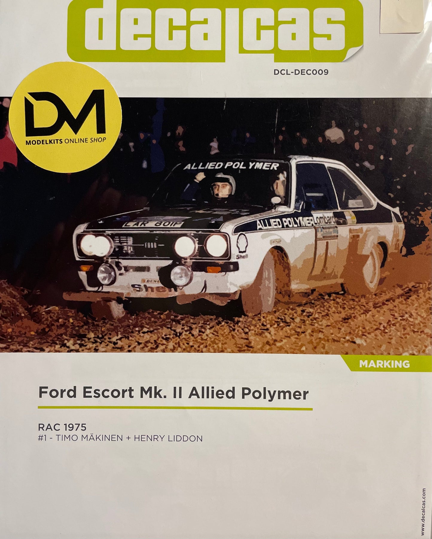 DECALS FORD ESCORT MK.II - ALLIED POLYMER - RALLY RAC 1975