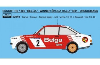 AUTOCOLLANTS FORD ESCORT RS 1800 BELGA TEAM - RALLYE SKODA 1981 GAGNANT