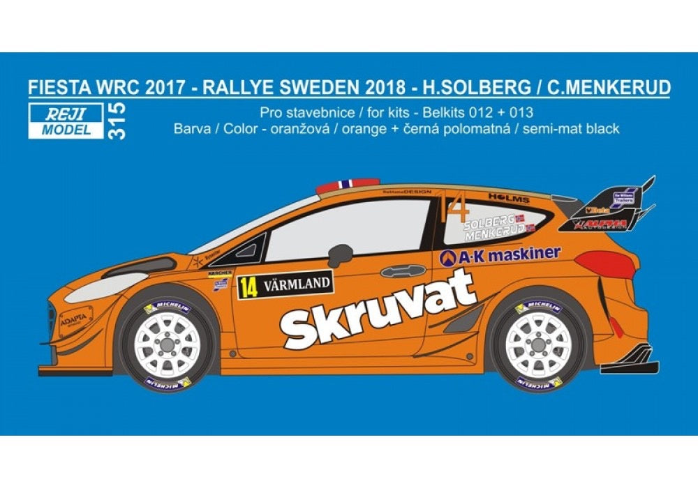 DECALS FORD FIESTA WRC 2017 - RALLY SWEDEN 2018 - H. SOLBERG / C. MENKERUD