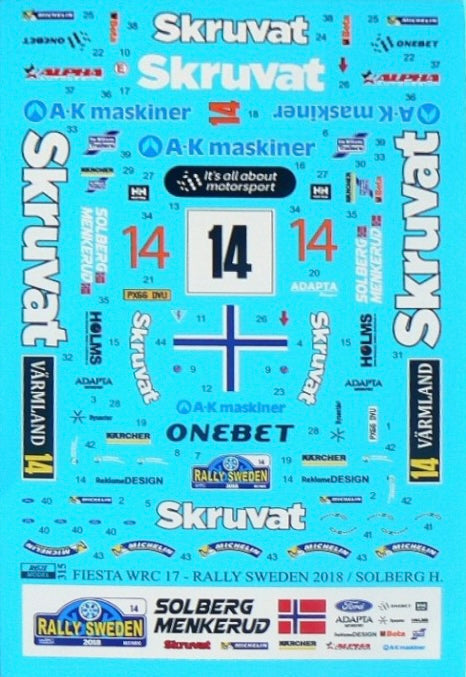 DECALS FORD FIESTA WRC 2017 - RALLY SWEDEN 2018 - H. SOLBERG / C. MENKERUD