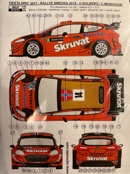 DECALS FORD FIESTA WRC 2017 - RALLY SWEDEN 2018 - H. SOLBERG / C. MENKERUD