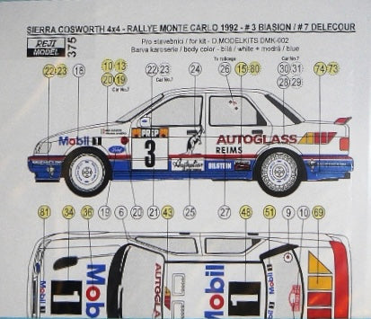 AUTOCOLLANTS FORD SIERRA COSWORTH 4X4 - RALLYE MONTE CARLO 1992