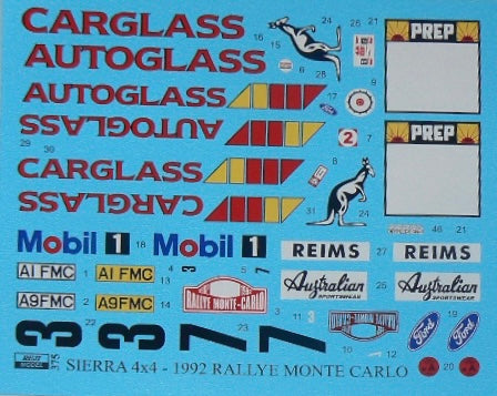 AUTOCOLLANTS FORD SIERRA COSWORTH 4X4 - RALLYE MONTE CARLO 1992