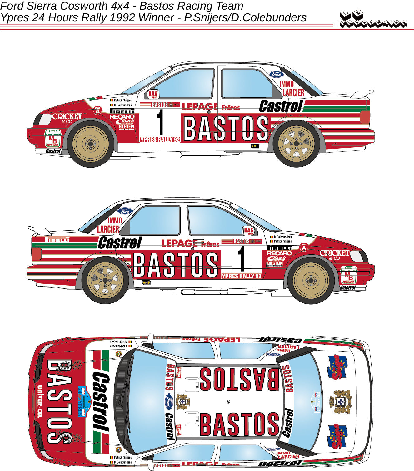 DECALS FORD SIERRA COSWORTH 4X4 BASTOS - CASTROL - 24 HOURS RALLY YPRE ...