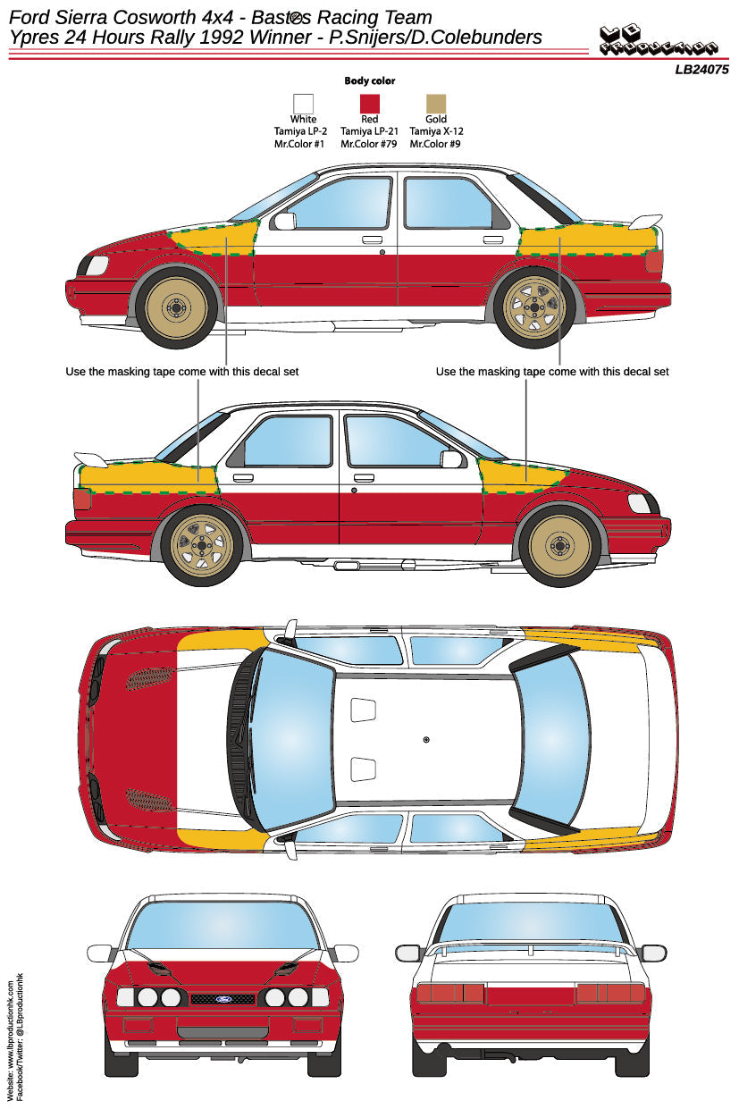 AUTOCOLLANTS FORD SIERRA COSWORTH 4X4 BASTOS - CASTROL - RALLYE 24 HEURES D'YPRES 1991 / 1992