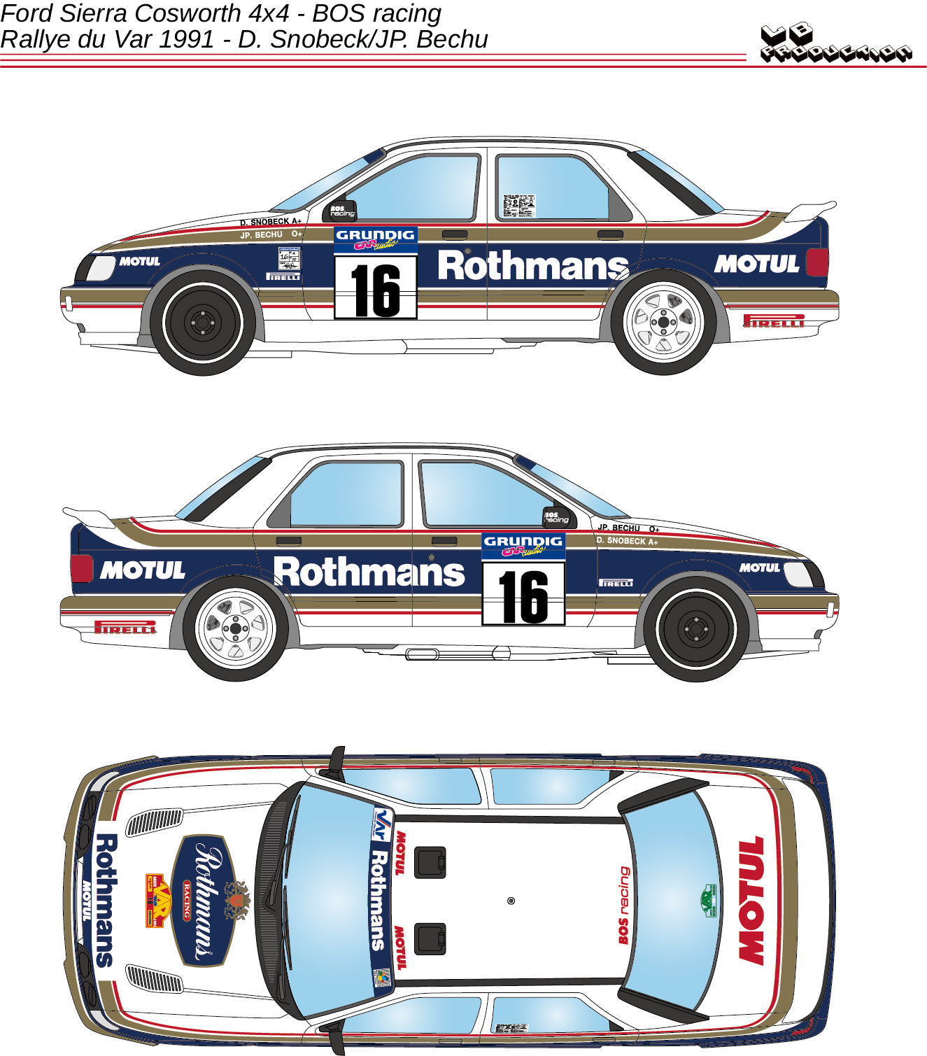 AUTOCOLLANTS FORD SIERRA COSWORTH 4X4 BOS RACING - ROTHMANS - RALLYE DU VAR ​​1991