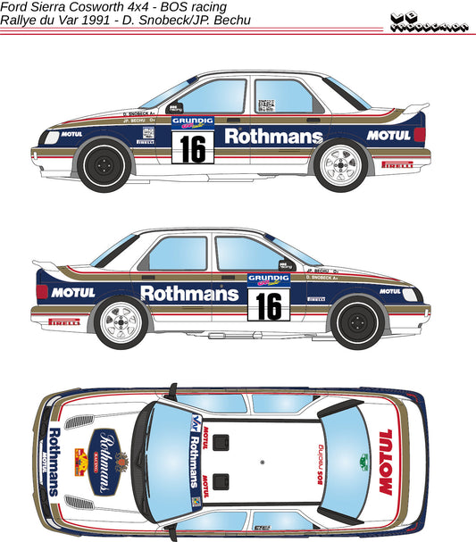 DECALS FORD SIERRA COSWORTH 4X4 BOS RACING - ROTHMANS - RALLY DU VAR 1991