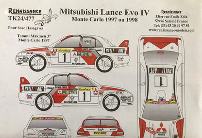 DECALS MITSUBISHI LANCER EVO IV - RALLY MONTE CARLO 1997 AND 1998