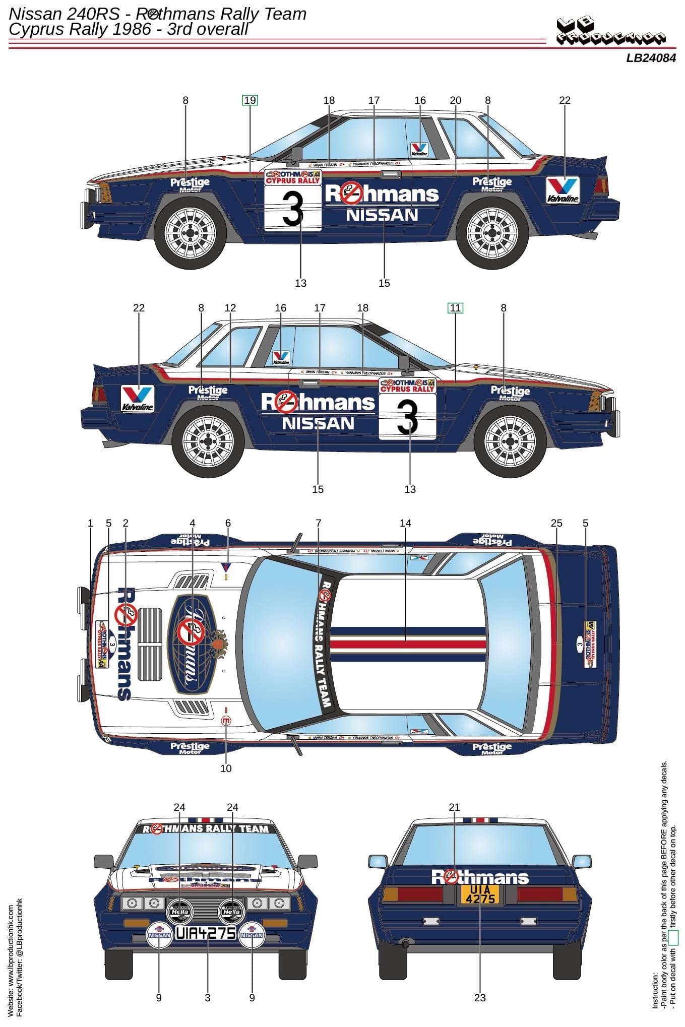 DECALS NISSAN 240 RS - ROTHMANS - CYPRUS RALLY 1986 – DModelkits