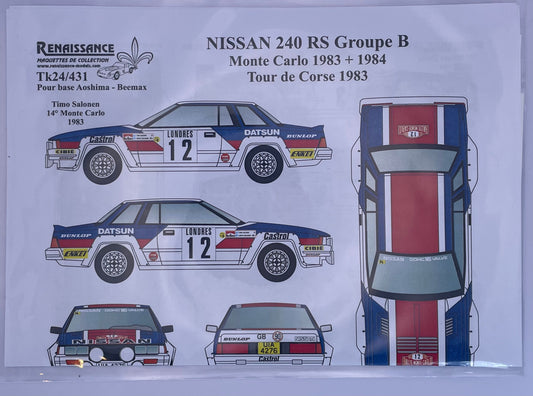 DECALS NISSAN 240 RS GR.B - RALLY MONTE CARLO 83 + 84 & TOUR DE CORSE 83