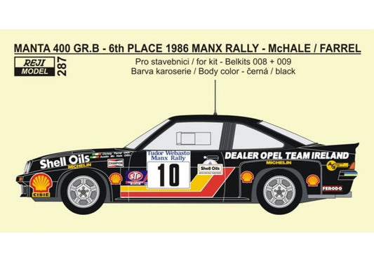 AUTOCOLLANTS OPEL MANTA 400 GR.B - TUDOR WEBASTO / RALLYE MANX 1986