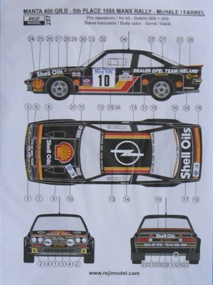 AUTOCOLLANTS OPEL MANTA 400 GR.B - TUDOR WEBASTO / RALLYE MANX 1986