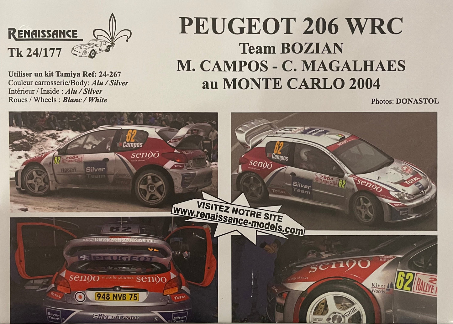 DECALS PEUGEOT 206 WRC TEAM BOZIAN - MIGUEL CAMPOS - RALLY MONTE CARLO 2004