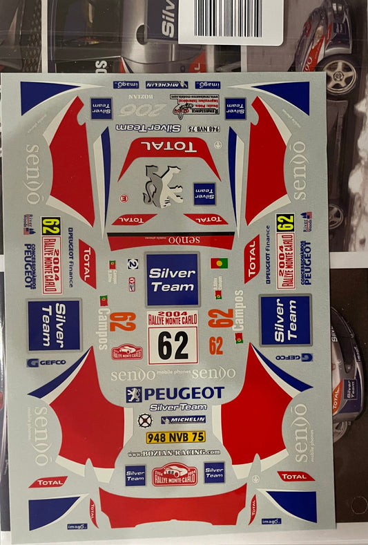 DECALS PEUGEOT 206 WRC TEAM BOZIAN - MIGUEL CAMPOS - RALLY MONTE CARLO 2004