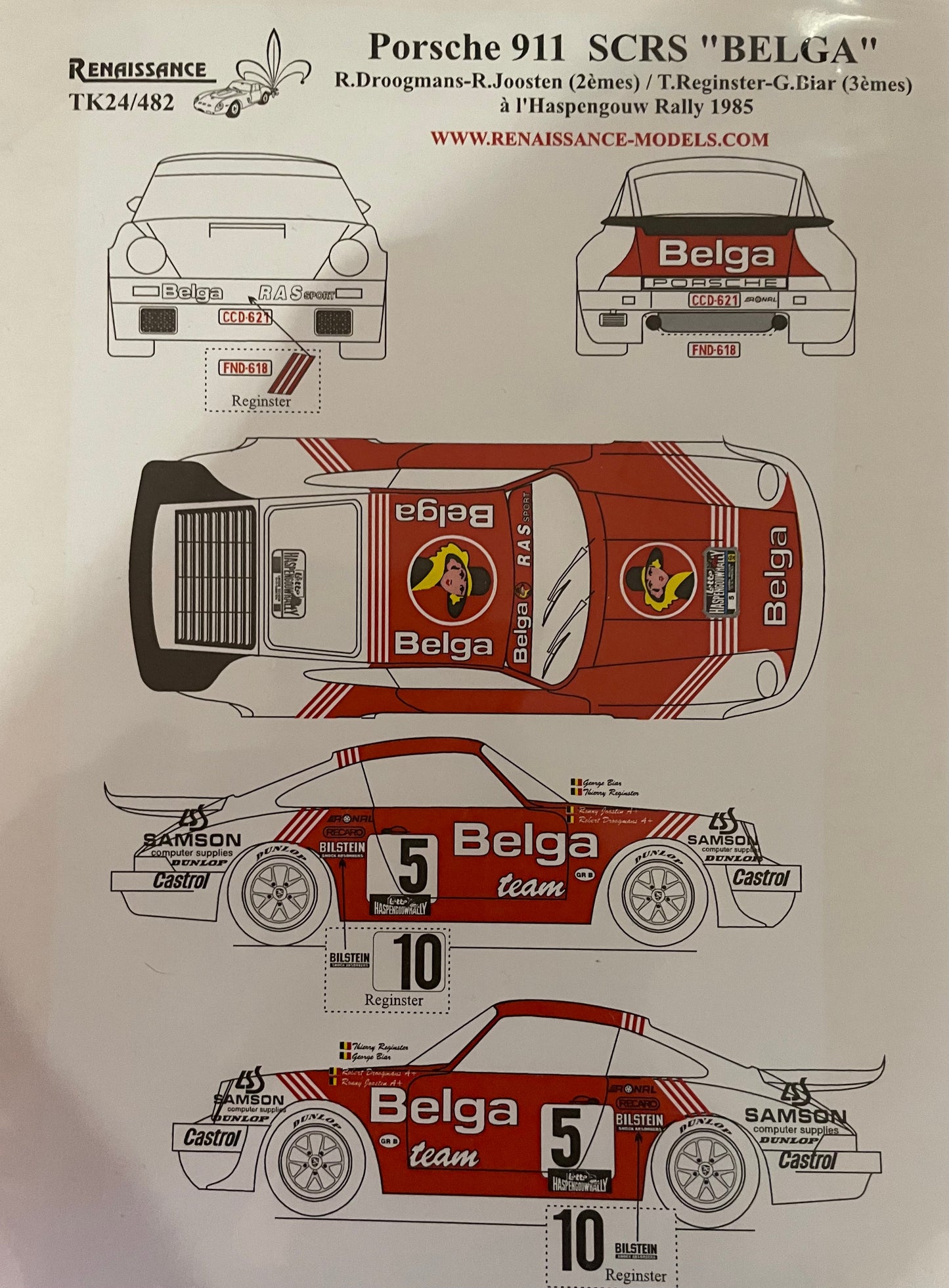 AUTOCOLLANTS PORSCHE 911 SC RS - BELGA TEAM - RALLYE HASPENGOUW 1985