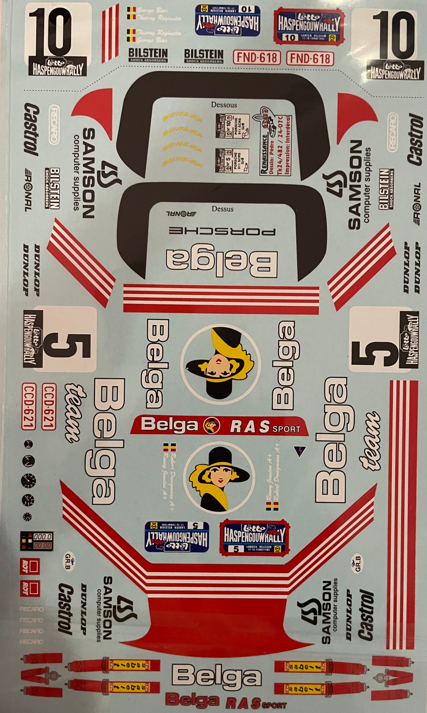 DECALS PORSCHE 911 SC RS - BELGA TEAM - RALLY HASPENGOUW 1985