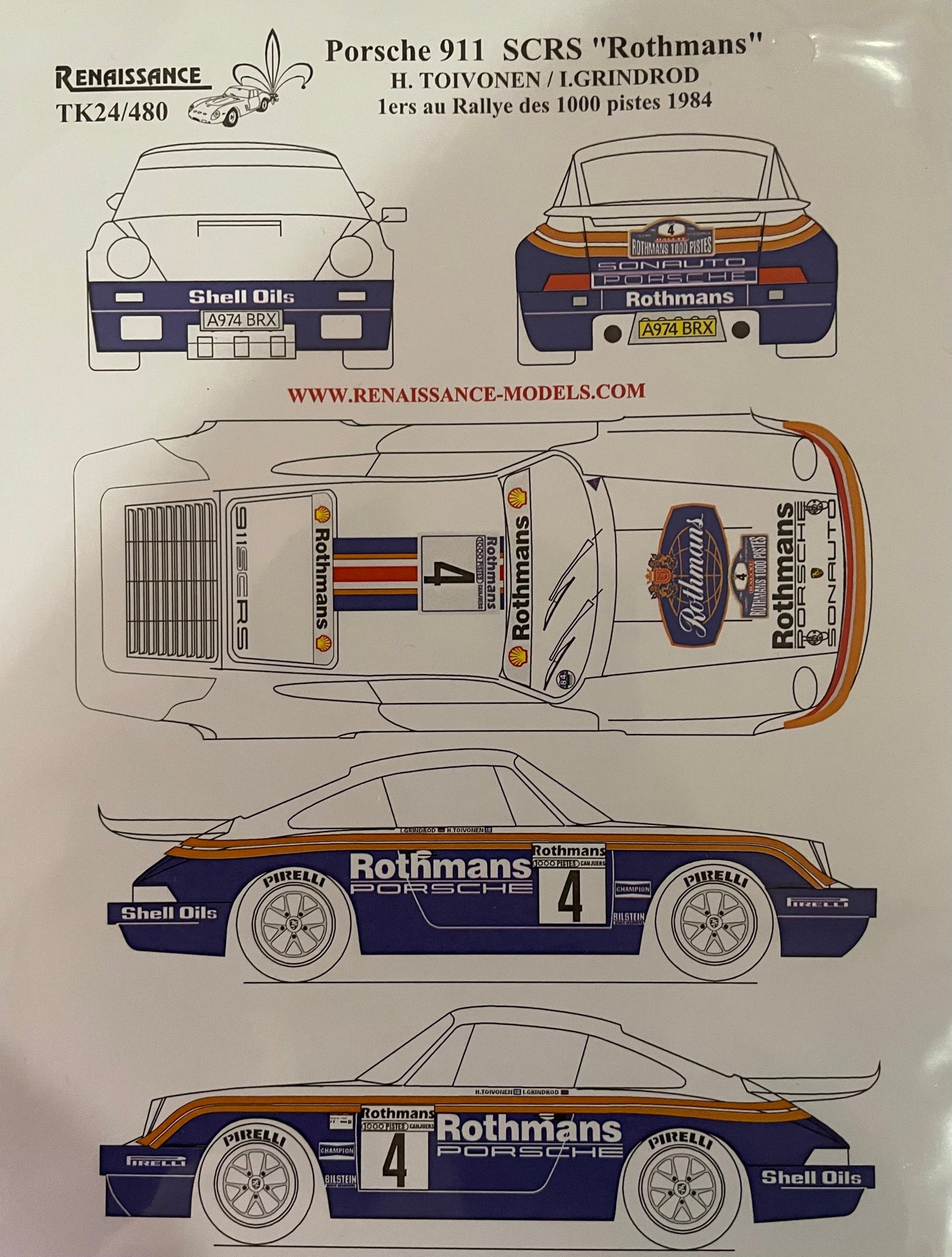 DECALS PORSCHE 911 SC RS ROTHMANS - HENRI TOIVONEN