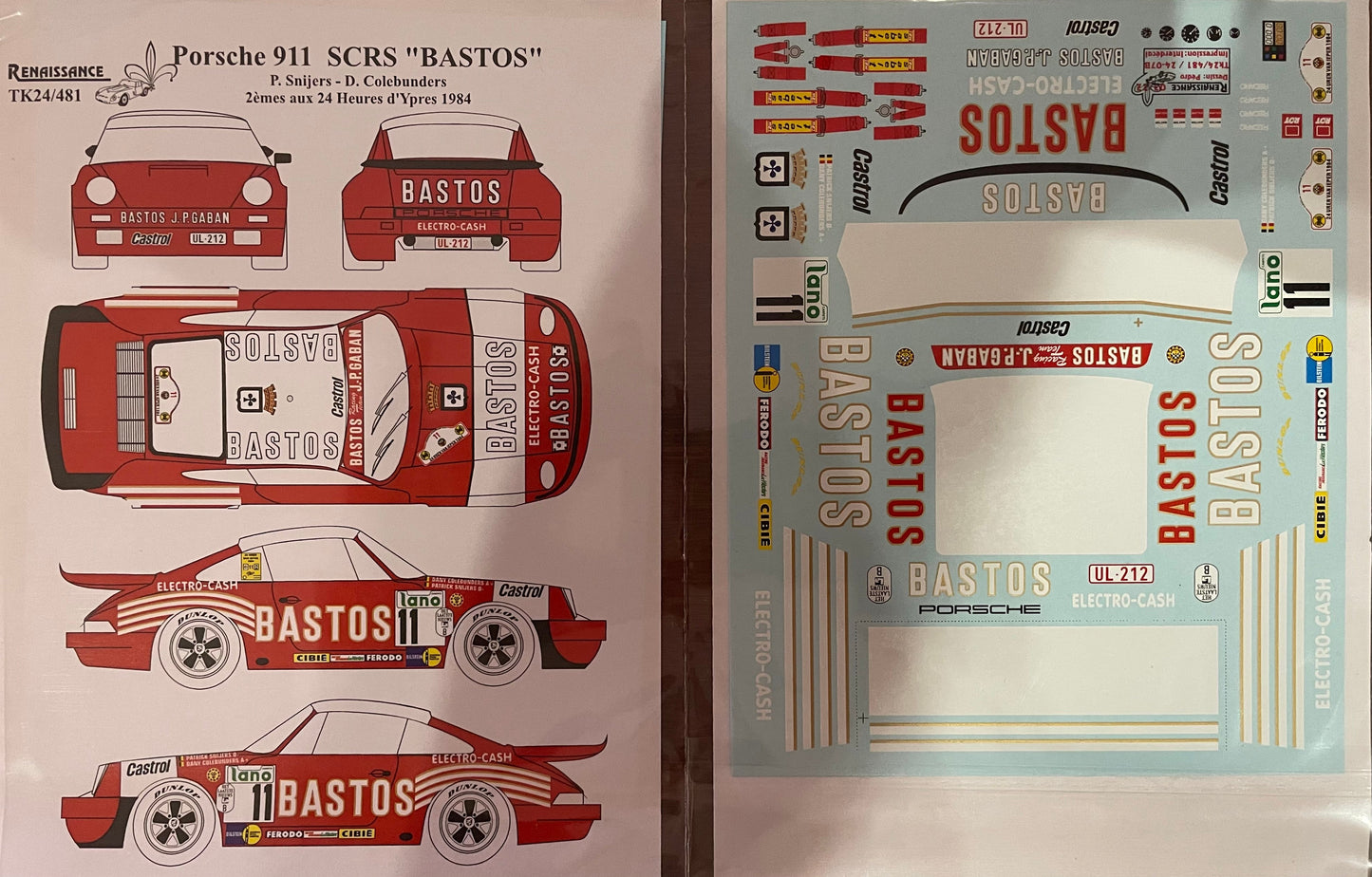 AUTOCOLLANTS PORSCHE 911 SCRS - BASTOS - RALLYE D'YPRES 1984